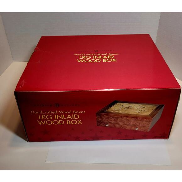 Honey Colored Wood Inlay Jewelry Box Plush Lining 2 Tier multiple storage areas - Picture 9 of 12